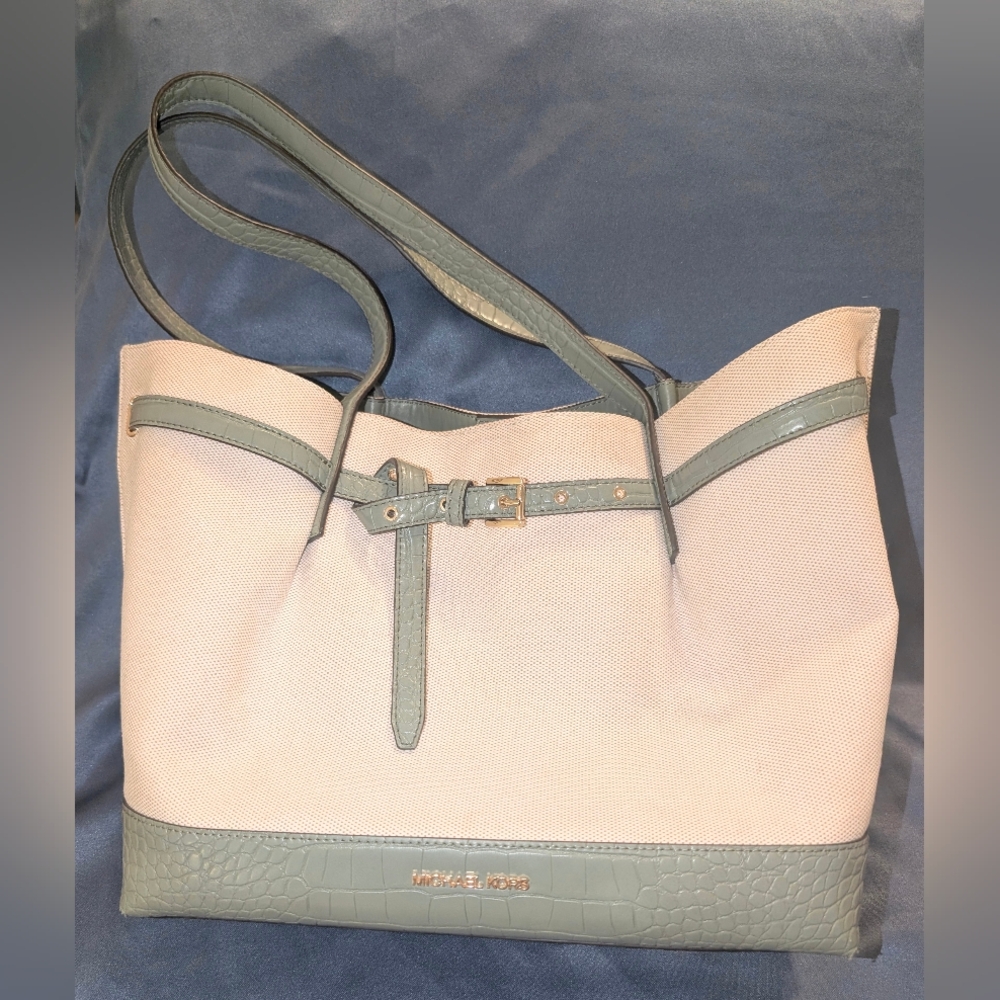 NWT Michael Kors Emilia Canvas Crocodile Leather Large Tote Bag Free Shipping!